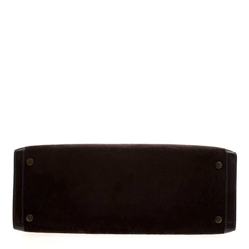 Hermes Dark Marron Box Calf Leather And Suede Gold Hardware Kelly Sellier 32 Bag For Women 8 Hermes Dark Marron Box Calf Leather And Suede Gold Hardware Kelly Sellier 32 Bag For Women - Image 6