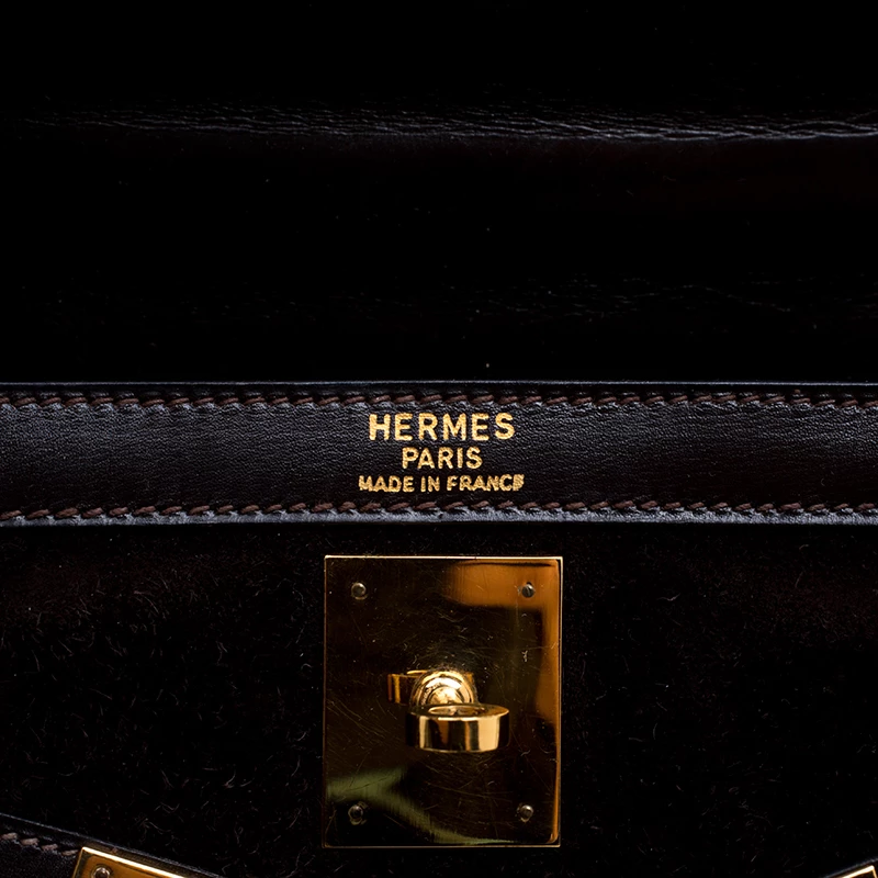 Hermes Dark Marron Box Calf Leather And Suede Gold Hardware Kelly Sellier 32 Bag For Women 11 Hermes Dark Marron Box Calf Leather And Suede Gold Hardware Kelly Sellier 32 Bag For Women - Image 9