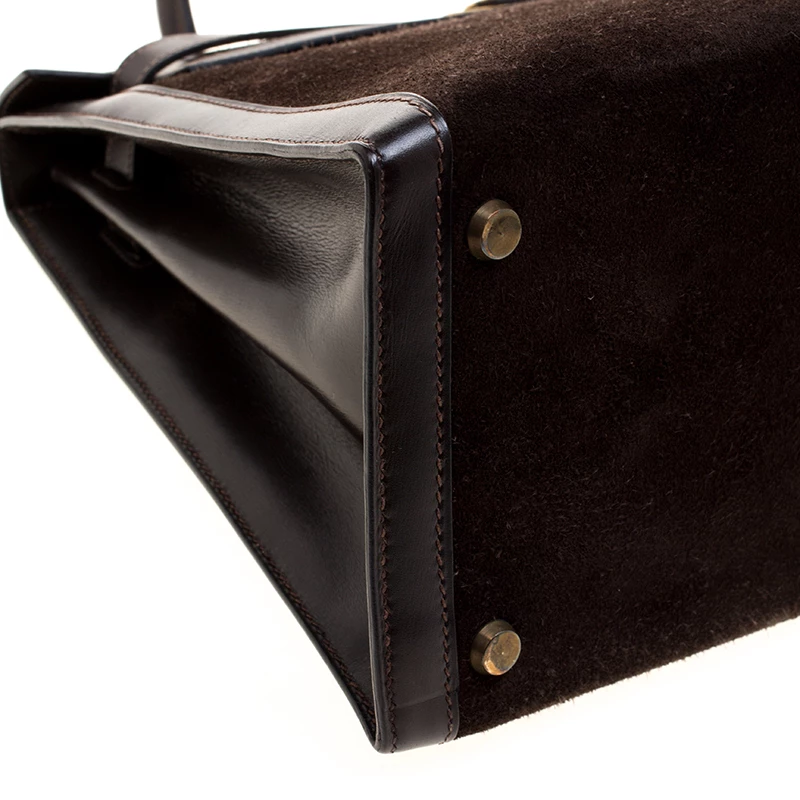 Hermes Dark Marron Box Calf Leather And Suede Gold Hardware Kelly Sellier 32 Bag For Women 14 Hermes Dark Marron Box Calf Leather And Suede Gold Hardware Kelly Sellier 32 Bag For Women - Image 12