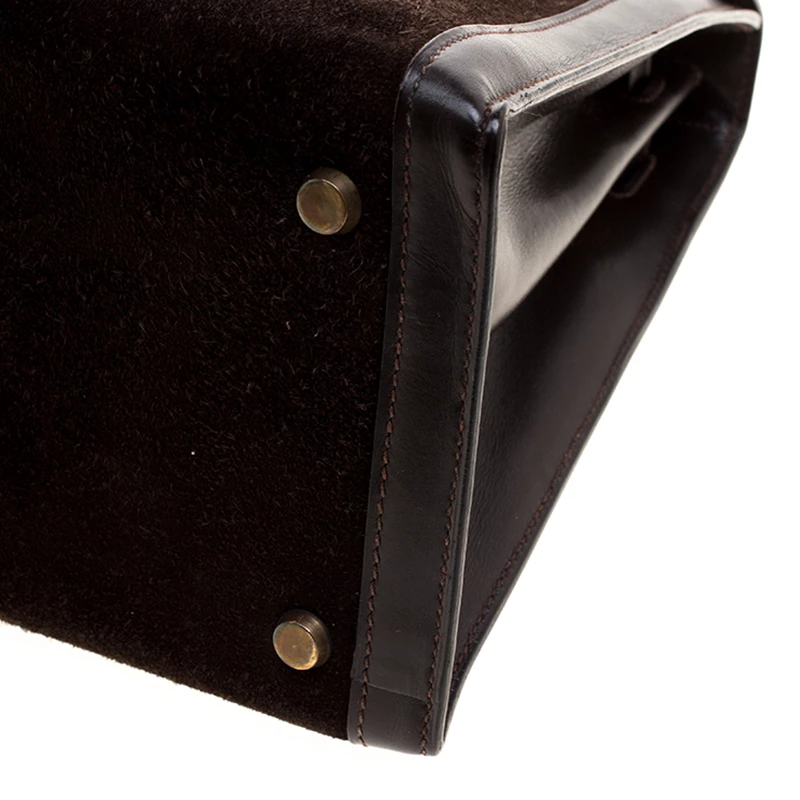 Hermes Dark Marron Box Calf Leather And Suede Gold Hardware Kelly Sellier 32 Bag For Women 15 Hermes Dark Marron Box Calf Leather And Suede Gold Hardware Kelly Sellier 32 Bag For Women - Image 13