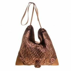 Hermes Brown Printed Kelly En Perles Silk And Swift Leather Silky City Bag For Women