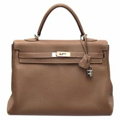 Hermes Etoupe Togo Leather Palladium Hardware Kelly Retourne 35 Bag For Women