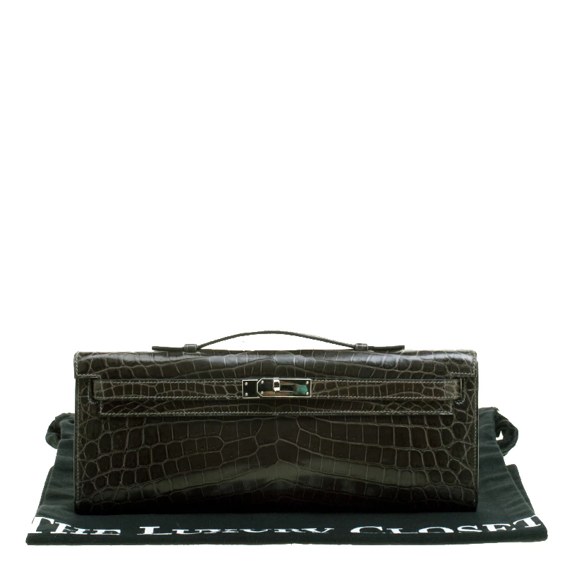 Hermes Olive Green Niloticus Crocodile Kelly Cut Clutch For Women 12 Hermes Olive Green Niloticus Crocodile Kelly Cut Clutch For Women - Image 10