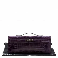 Hermes Amethyst Porosus Crocodile Kelly Cut Clutch For Women -Deals Hermes Store luxury women hermes used handbags p129749 0010