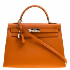 Hermes Orange Epsom Leather Palladium Hardware Kelly Sellier 32 Bag For Women
