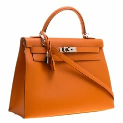 Hermes Orange Epsom Leather Palladium Hardware Kelly Sellier 32 Bag For Women -Deals Hermes Store luxury women hermes used handbags p129870 0003