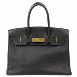 Hermes Noir Taurillon Clemence Leather Gold Hardware Birkin 30 Bag For Women