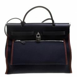 Hermes Black/Navy Blue Leather And Canvas Herbag Zip 31 Bag For Women -Deals Hermes Store luxury women hermes used handbags p131400 004