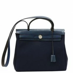 Hermes Navy Blue Canvas/Leather 2-in-1 Herbag PM Bag For Women