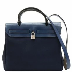 Hermes Navy Blue Canvas/Leather 2-in-1 Herbag PM Bag For Women -Deals Hermes Store luxury women hermes used handbags p131850 003
