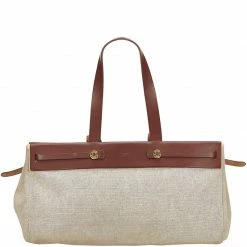 Hermes Beige/Brown Canvas Leather Herbag Cabas MM Bag For Women