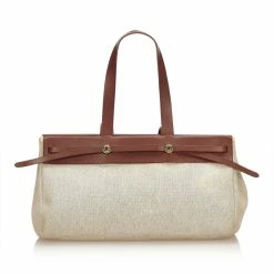 Hermes Beige/Brown Canvas Leather Herbag Cabas MM Bag For Women -Deals Hermes Store luxury women hermes used handbags p132195 004