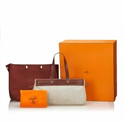 Hermes Beige/Brown Canvas Leather Herbag Cabas MM Bag For Women -Deals Hermes Store luxury women hermes used handbags p132195 008