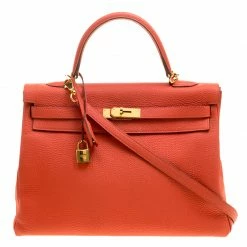 Hermes Capucine Togo Leather Gold Hardware Kelly Retourne 35 Bag For Women
