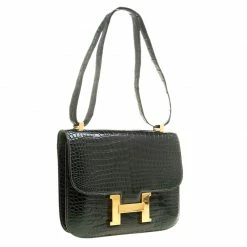 Hermes Dark Green Crocodile Vintage Constance 23 Bag For Women -Deals Hermes Store luxury women hermes used handbags p134001 003