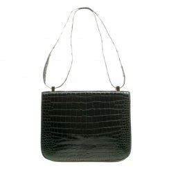Hermes Dark Green Crocodile Vintage Constance 23 Bag For Women -Deals Hermes Store luxury women hermes used handbags p134001 004