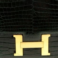 Hermes Dark Green Crocodile Vintage Constance 23 Bag For Women -Deals Hermes Store luxury women hermes used handbags p134001 005