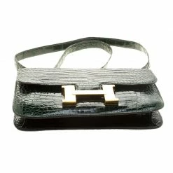 Hermes Dark Green Crocodile Vintage Constance 23 Bag For Women -Deals Hermes Store luxury women hermes used handbags p134001 006