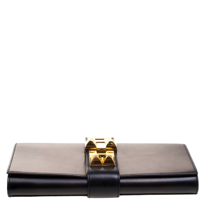 Hermes Metallic Black Box Leather Medor 29 Clutch For Women 8 Hermes Metallic Black Box Leather Medor 29 Clutch For Women - Image 6