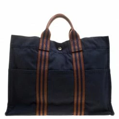 Hermes Navy Blue Canvas Fourre Tout Tote For Women