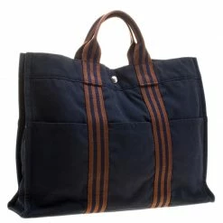 Hermes Navy Blue Canvas Fourre Tout Tote For Women -Deals Hermes Store luxury women hermes used handbags p135276 003