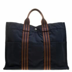 Hermes Navy Blue Canvas Fourre Tout Tote For Women -Deals Hermes Store luxury women hermes used handbags p135276 004