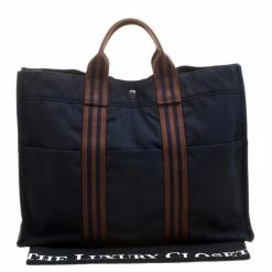 Hermes Navy Blue Canvas Fourre Tout Tote For Women -Deals Hermes Store luxury women hermes used handbags p135276 009