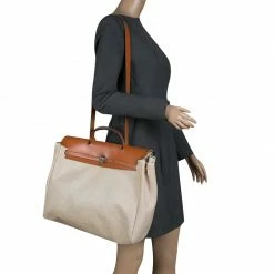 Hermes Tan/Beige Canvas And Leather Herbag 35 Bag For Women -Deals Hermes Store luxury women hermes used handbags p137451 0002