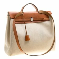 Hermes Tan/Beige Canvas And Leather Herbag 35 Bag For Women -Deals Hermes Store luxury women hermes used handbags p137451 0003