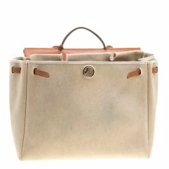 Hermes Tan/Beige Canvas And Leather Herbag 35 Bag For Women -Deals Hermes Store luxury women hermes used handbags p137451 0004