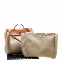 Hermes Tan/Beige Canvas And Leather Herbag 35 Bag For Women -Deals Hermes Store luxury women hermes used handbags p137451 0010