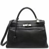Hermes Noir Swift Leather Palladium Hardware Kelly Retourne 32 Bag For Women