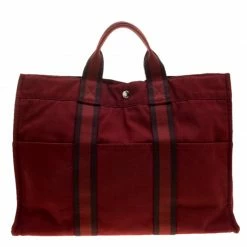 Hermes Red Canvas Fourre Tout Tote For Women
