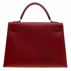 Hermes Rouge Garance Epsom Leather Palladium Hardware Kelly Sellier 32 Bag For Women -Deals Hermes Store luxury women hermes used handbags p138441 004
