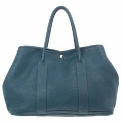 Hermes Blue Leather Garden Party Tote For Women