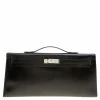 Hermes Black Box Calf Leather Palladium Hardware Kelly Longue Clutch 34cm For Women