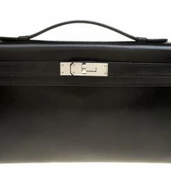 Hermes Black Box Calf Leather Palladium Hardware Kelly Longue Clutch 34cm For Women -Deals Hermes Store luxury women hermes used handbags p139053 0005