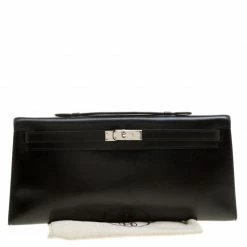 Hermes Black Box Calf Leather Palladium Hardware Kelly Longue Clutch 34cm For Women -Deals Hermes Store luxury women hermes used handbags p139053 0010