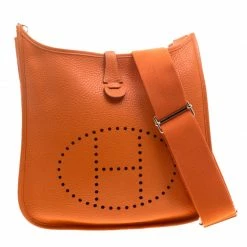 Hermes Orange Clemence Leather Palladium Hardware Evelyne III PM Bag For Women