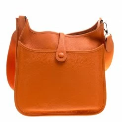 Hermes Orange Clemence Leather Palladium Hardware Evelyne III PM Bag For Women 17 Hermes Orange Clemence Leather Palladium Hardware Evelyne III PM Bag For Women -Deals Hermes Store luxury women hermes used handbags p140579 004