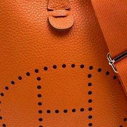 Hermes Orange Clemence Leather Palladium Hardware Evelyne III PM Bag For Women 18 Hermes Orange Clemence Leather Palladium Hardware Evelyne III PM Bag For Women -Deals Hermes Store luxury women hermes used handbags p140579 005
