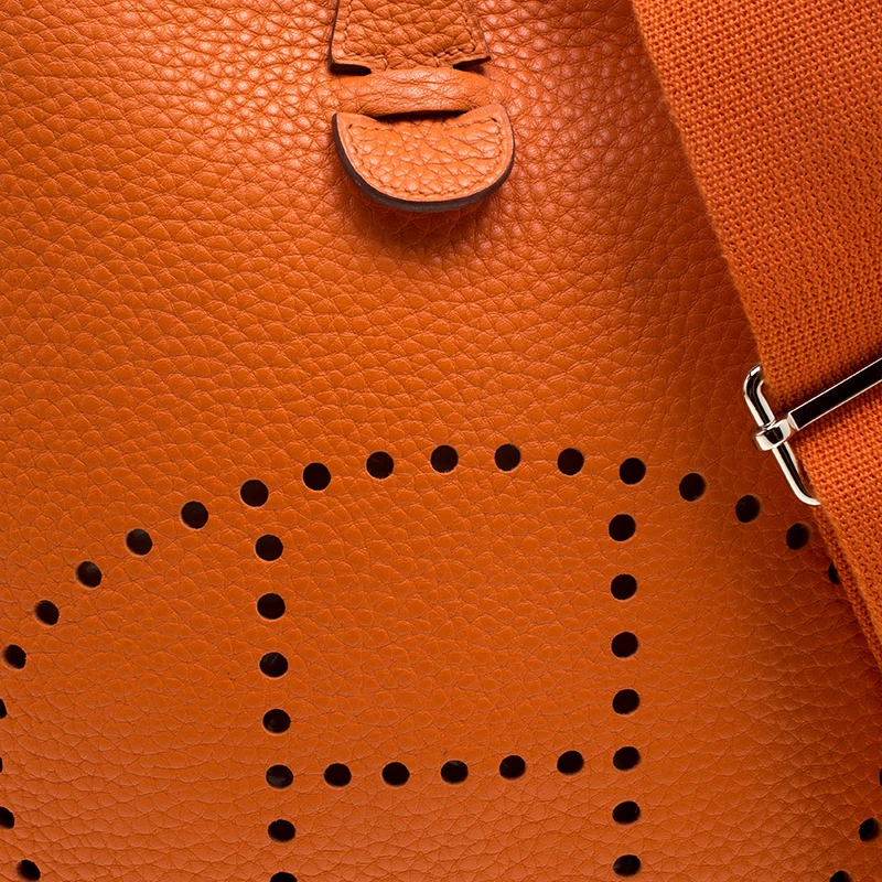 Hermes Orange Clemence Leather Palladium Hardware Evelyne III PM Bag For Women 7 Hermes Orange Clemence Leather Palladium Hardware Evelyne III PM Bag For Women - Image 5