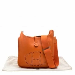 Hermes Orange Clemence Leather Palladium Hardware Evelyne III PM Bag For Women 23 Hermes Orange Clemence Leather Palladium Hardware Evelyne III PM Bag For Women -Deals Hermes Store luxury women hermes used handbags p140579 010