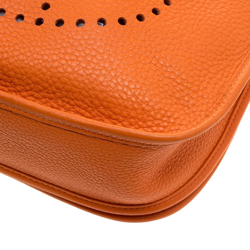 Hermes Orange Clemence Leather Palladium Hardware Evelyne III PM Bag For Women 14 Hermes Orange Clemence Leather Palladium Hardware Evelyne III PM Bag For Women - Image 12
