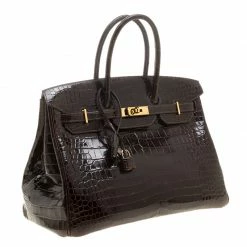 Hermes Dark Marron Porosus Crocodile Gold Hardware Birkin 35 For Women -Deals Hermes Store luxury women hermes used handbags p140670 003