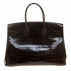 Hermes Dark Marron Porosus Crocodile Gold Hardware Birkin 35 For Women -Deals Hermes Store luxury women hermes used handbags p140670 004
