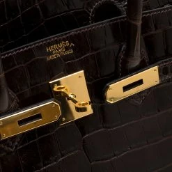 Hermes Dark Marron Porosus Crocodile Gold Hardware Birkin 35 For Women -Deals Hermes Store luxury women hermes used handbags p140670 011