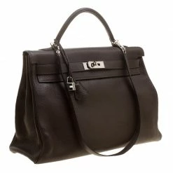 Hermes Cacao Clemence Leather Palladium Hardware Kelly Retourne 40 Bag For Women -Deals Hermes Store luxury women hermes used handbags p140707 003
