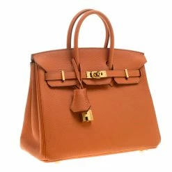 Hermes Orange Togo Leather Gold Hardware Birkin 25 Bag For Women -Deals Hermes Store luxury women hermes used handbags p141855 003