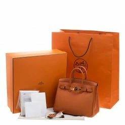 Hermes Orange Togo Leather Gold Hardware Birkin 25 Bag For Women -Deals Hermes Store luxury women hermes used handbags p141855 010